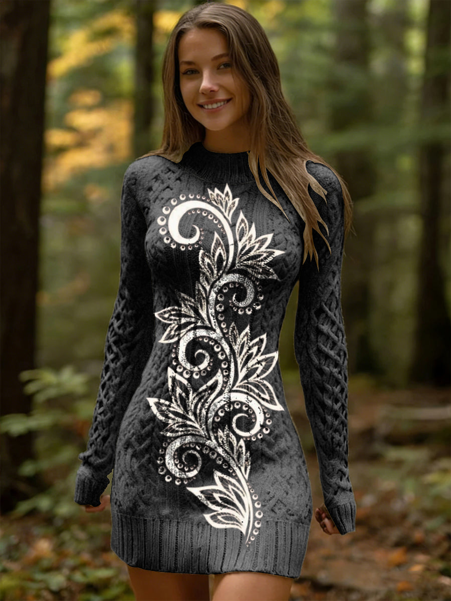 De las mujeres Luxe Blanco-Floral Patrón Húngaro Punto Vestido