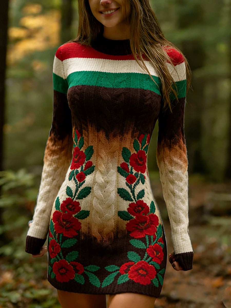 Vestido de punto cómodo de arte húngaro vintage para mujer