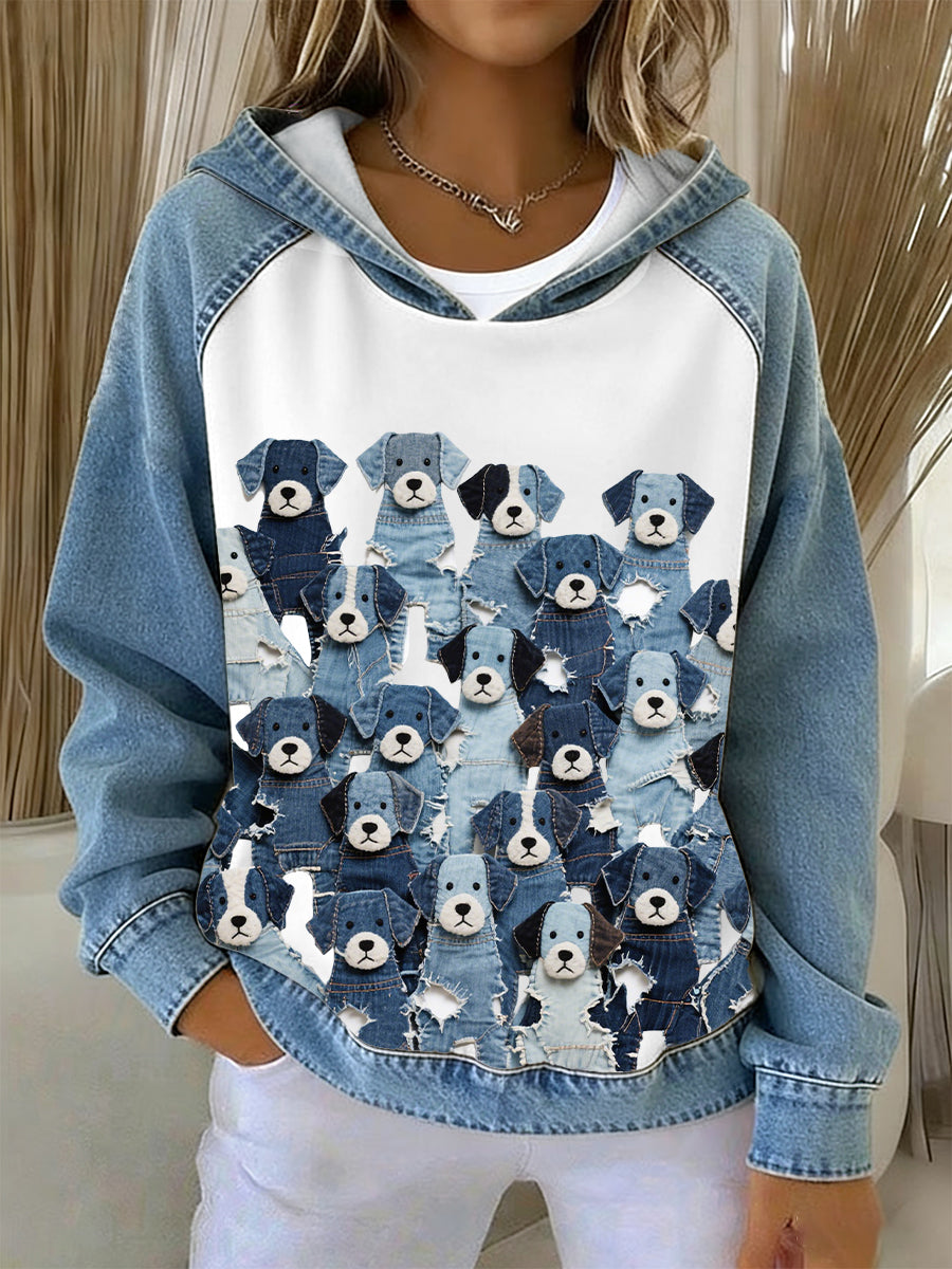 Mujer Denim Puppy Hoodie