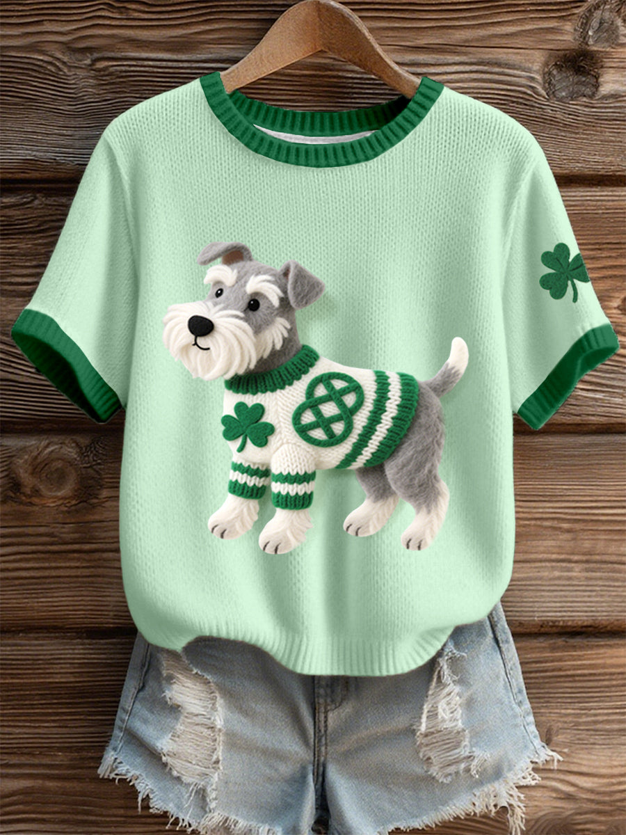 St Patrick's Day Inspired Schnauzer Pattern Knit Top para mujer