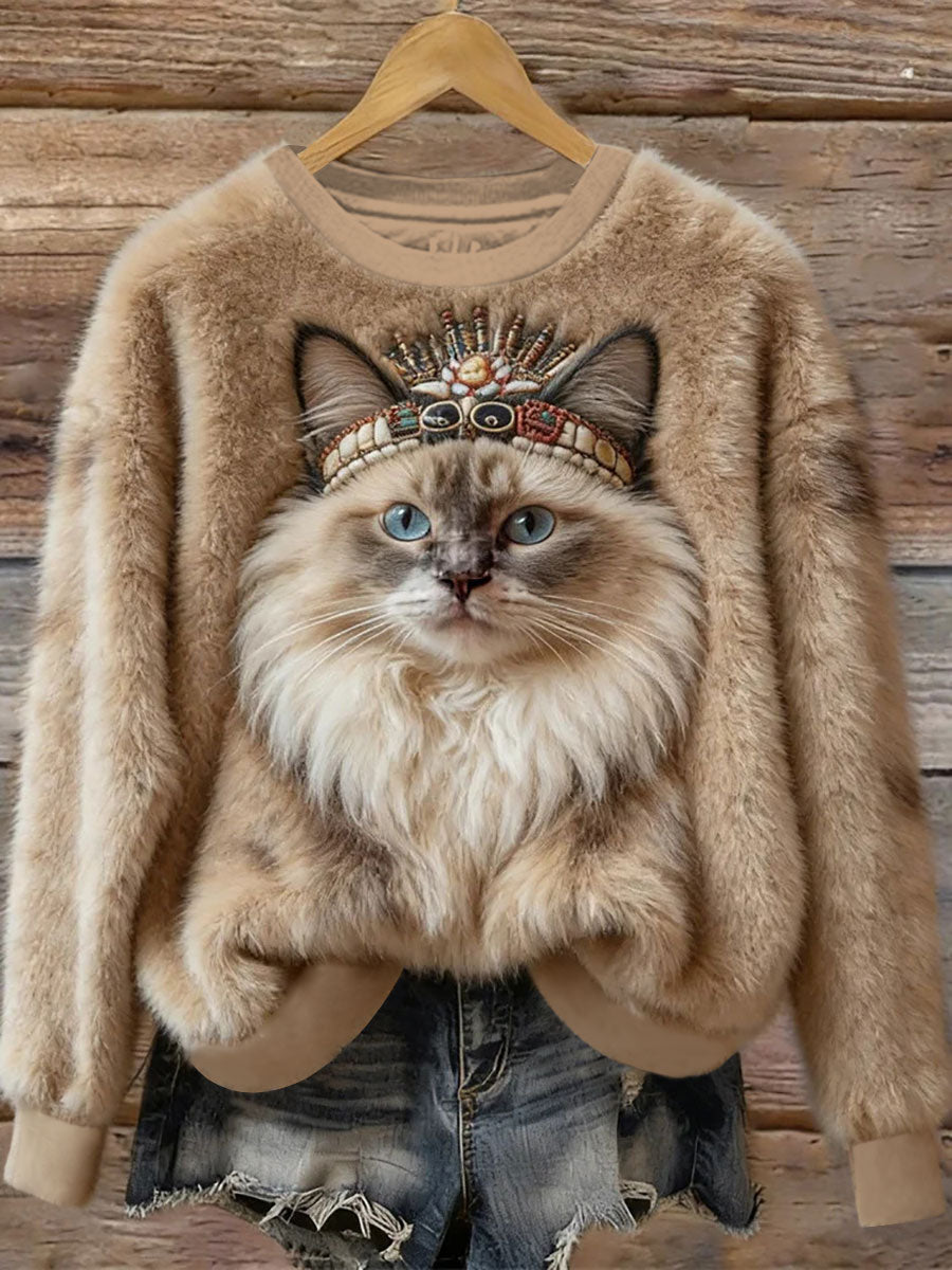 Sudadera Casual con estampado de arte de gato para mujer