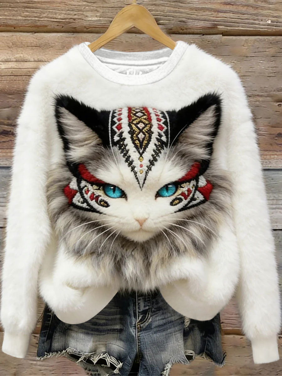Sudadera Casual con estampado de arte de gato para mujer