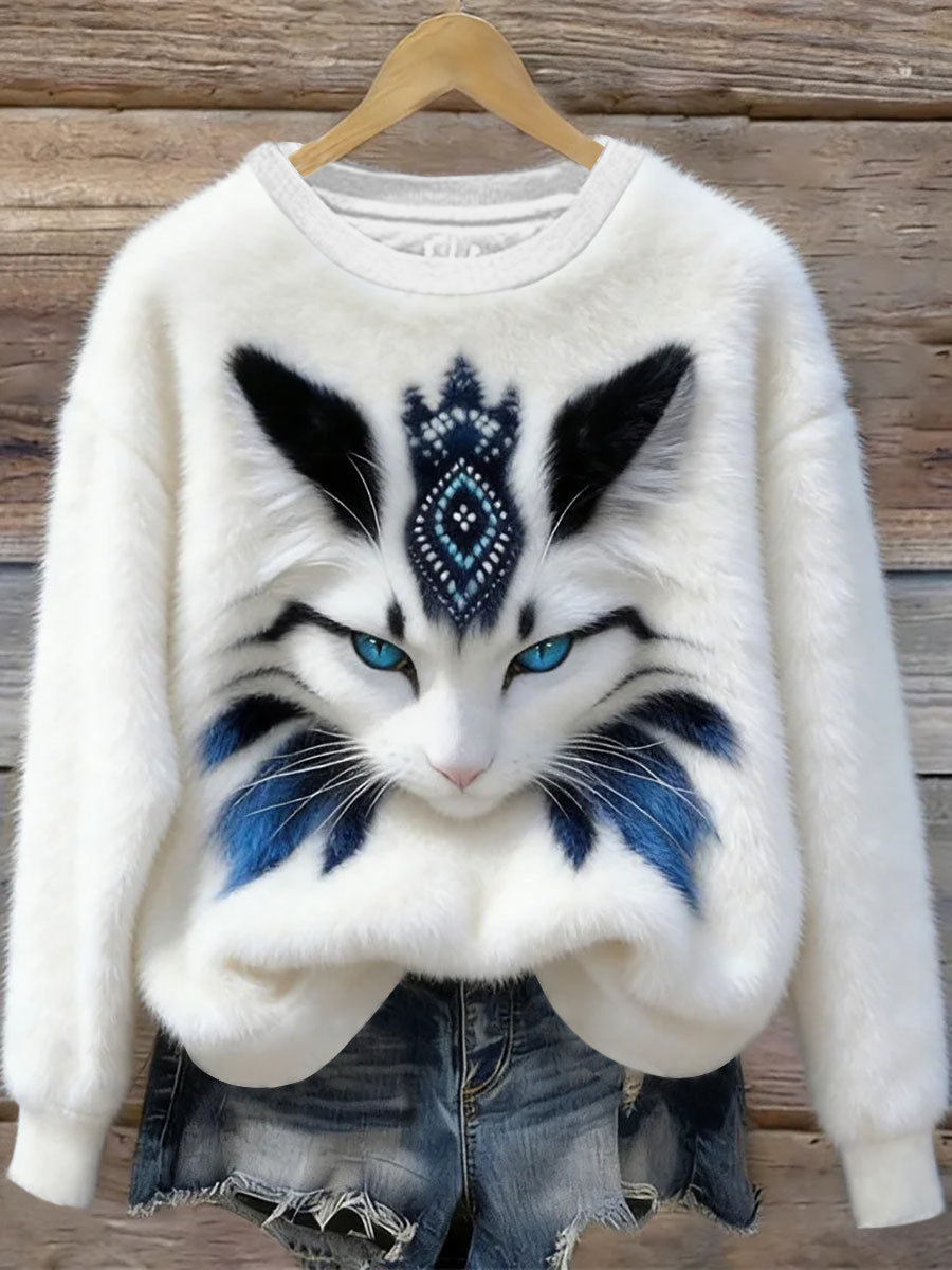 Sudadera Casual con estampado de arte de gato para mujer