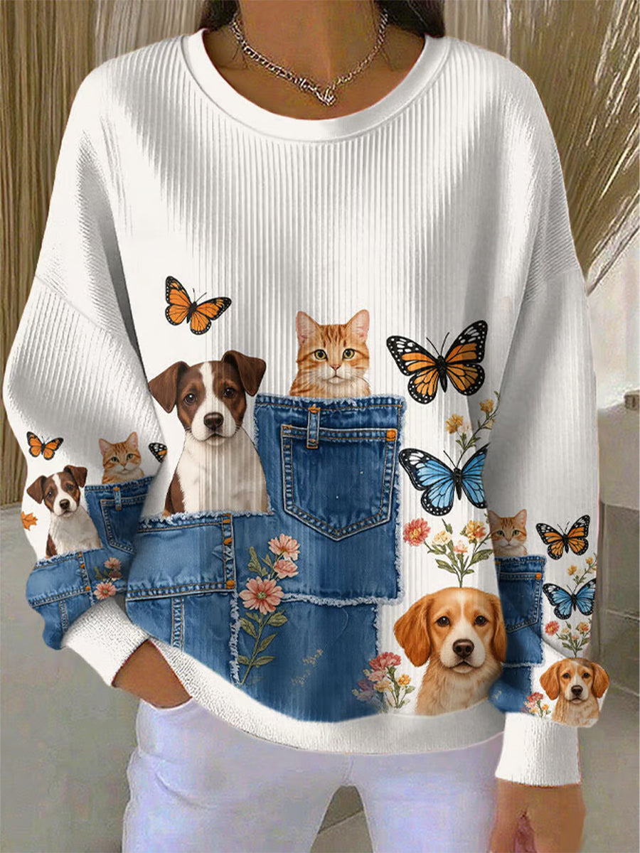 Sudadera casual con estampado animal lindo para mujer