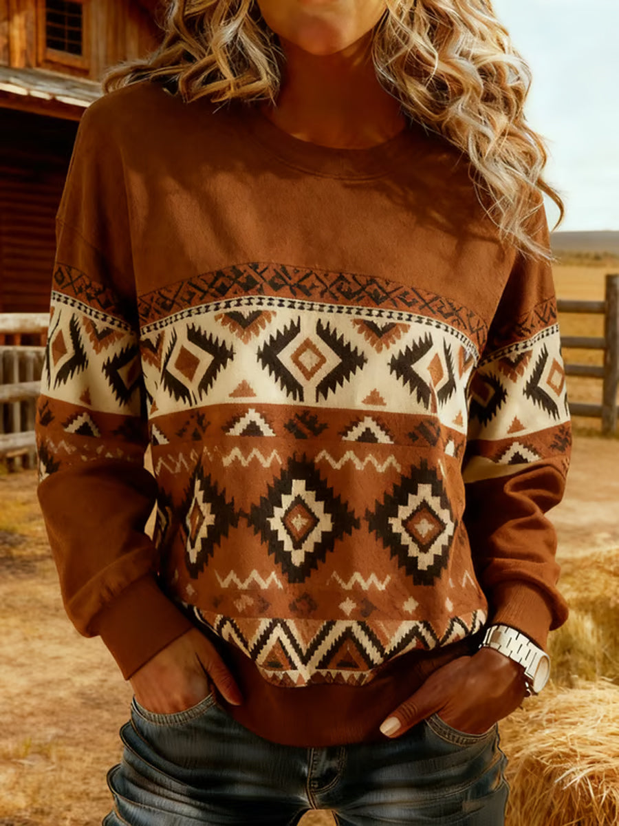 Sudadera Vintage Western Aztec Patchwork para mujer