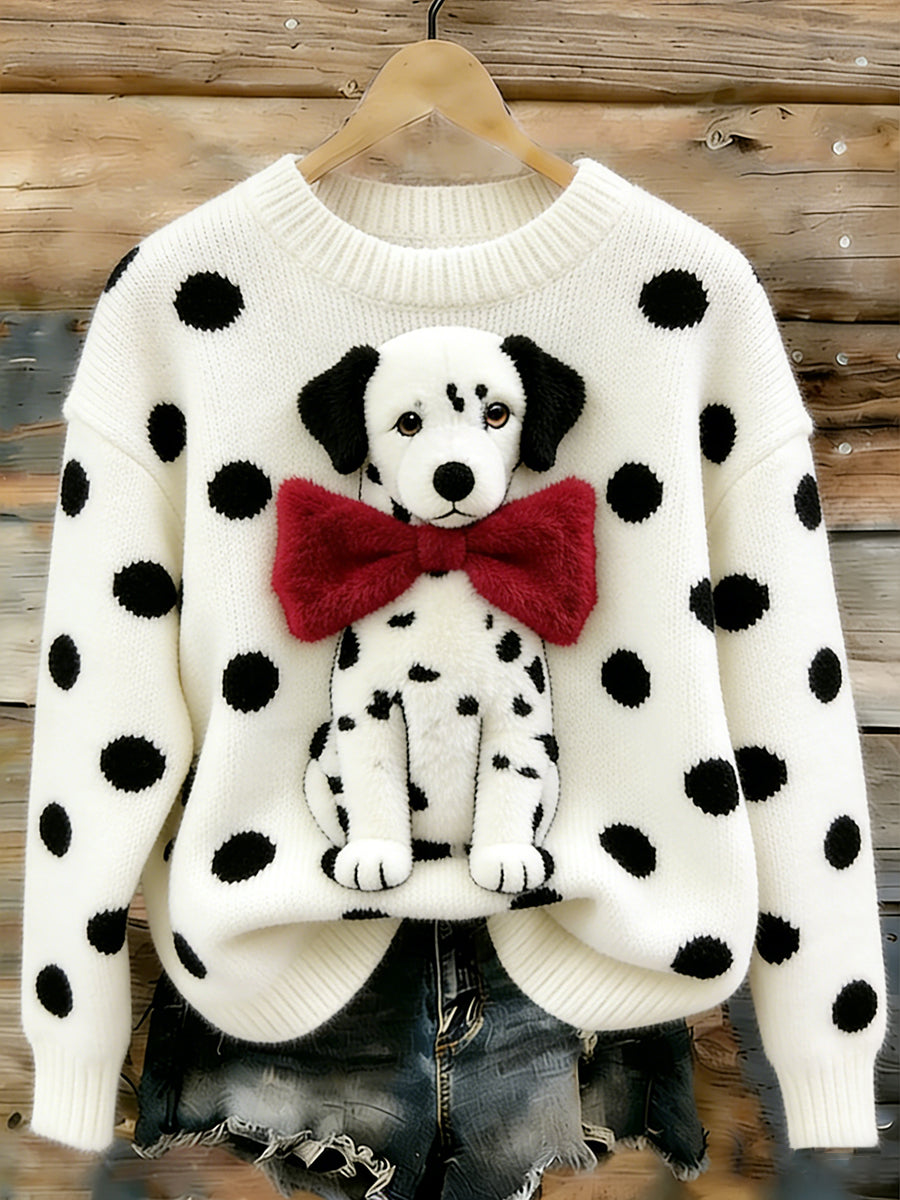 Suéter lindo del cuello del equipo del arte del perro de las mujeres