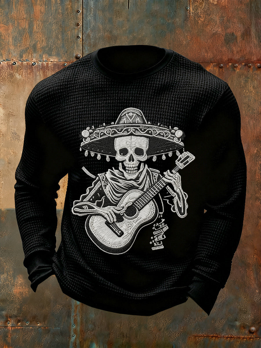 Camisa mexicana de la manga larga de la moda retro del día de los muertos de los hombres
