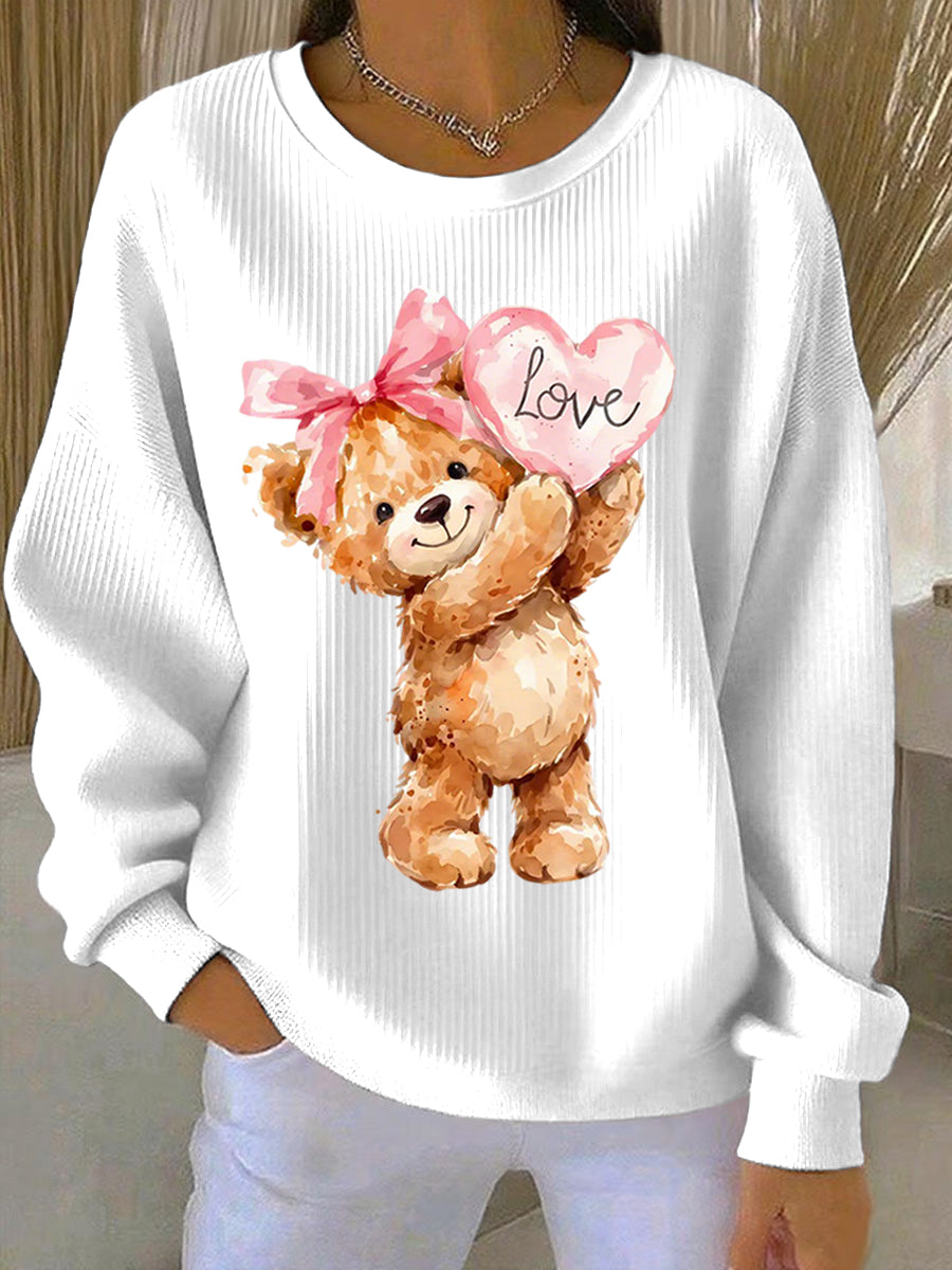 Sudadera con cuello redondo Cute Bear Valentine para mujer