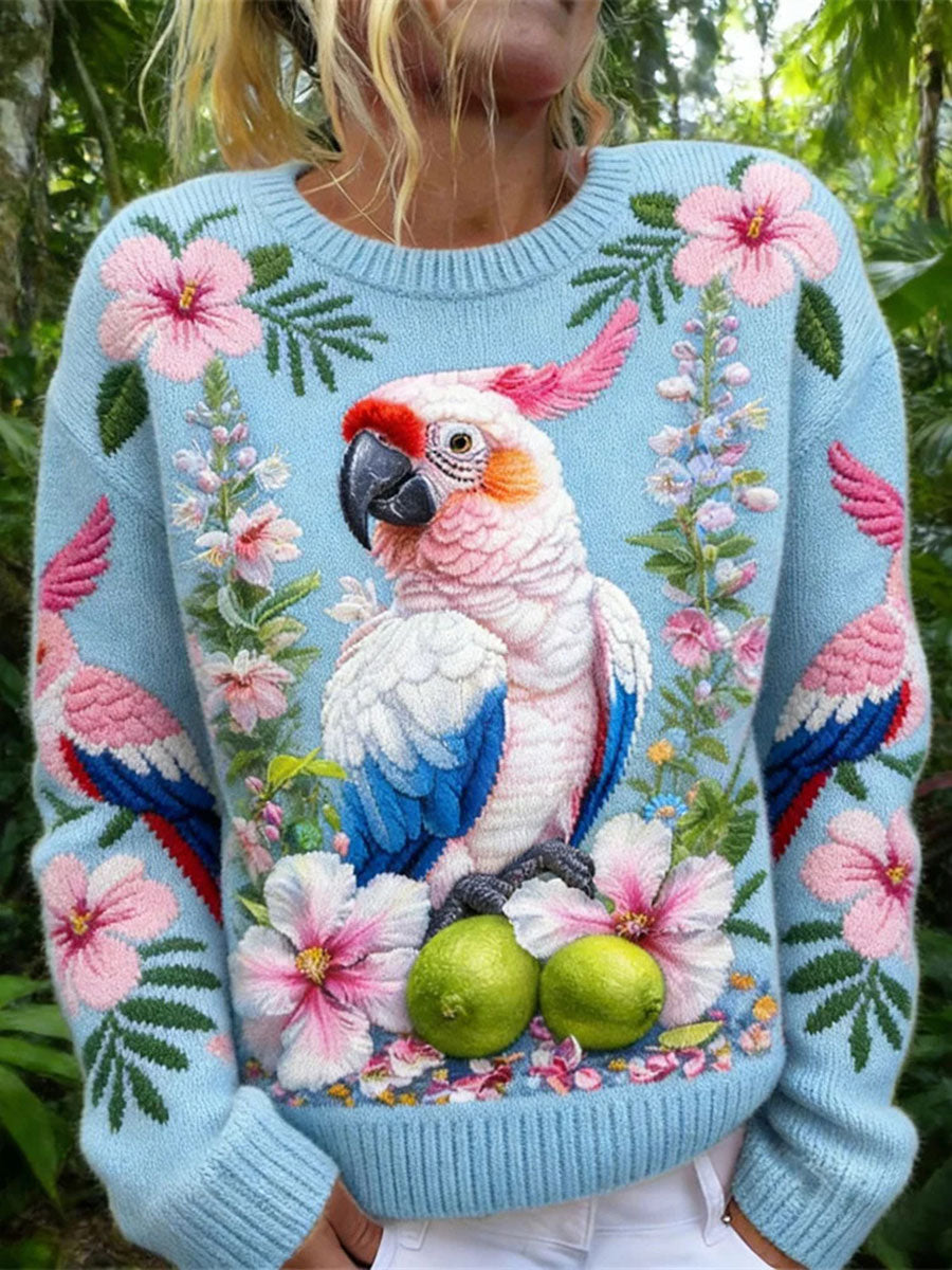 Sudadera casual con estampado de loro para mujer