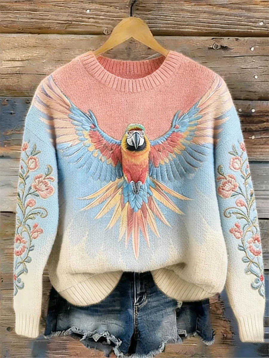 Sudadera casual con estampado de loro para mujer