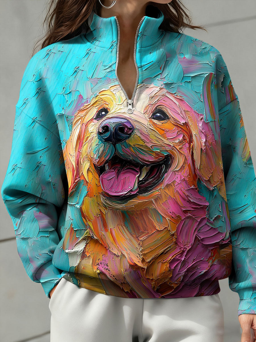 Sudadera impresa arte de los perros de la pintura al óleo de las mujeres