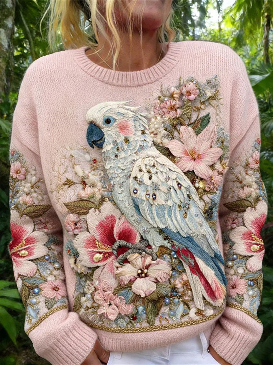 Sudadera casual con estampado de loro para mujer