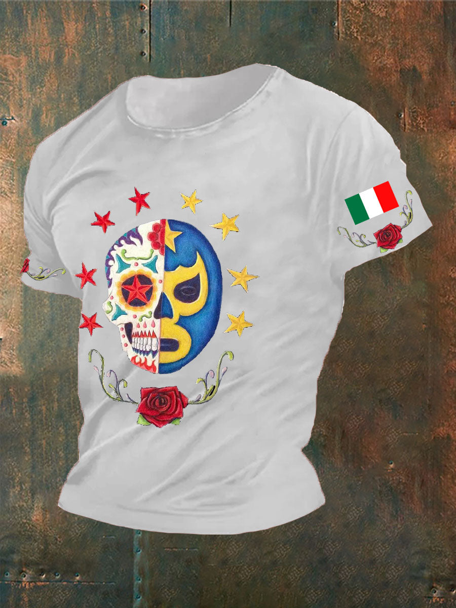 Camiseta con estampado de máscara de lucha libre mexicana Fiesta Cinco de Mayo para hombre