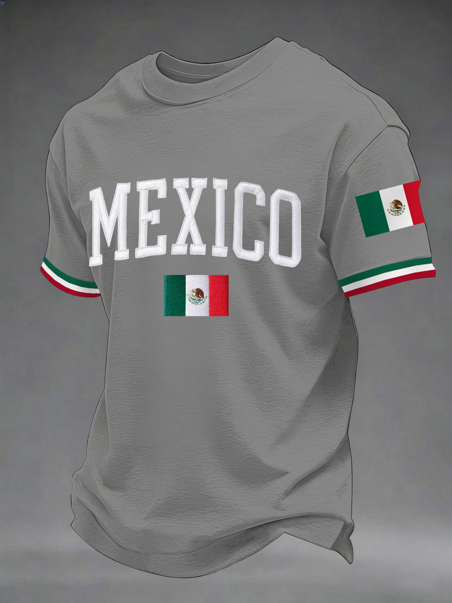 Camiseta casual con estampado de bandera mexicana para hombre