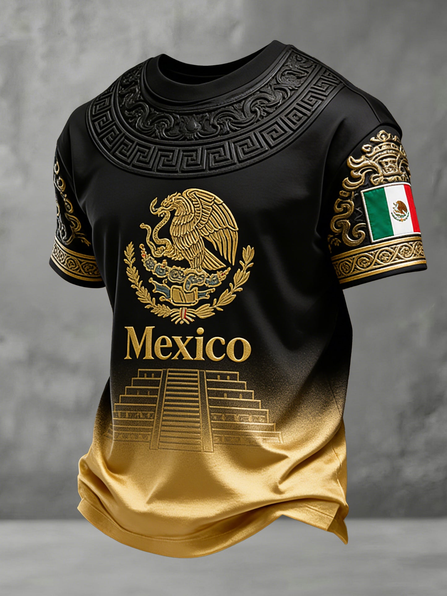 Camiseta con estampado de tótem azteca mexicano y ventilador de fútbol para hombre