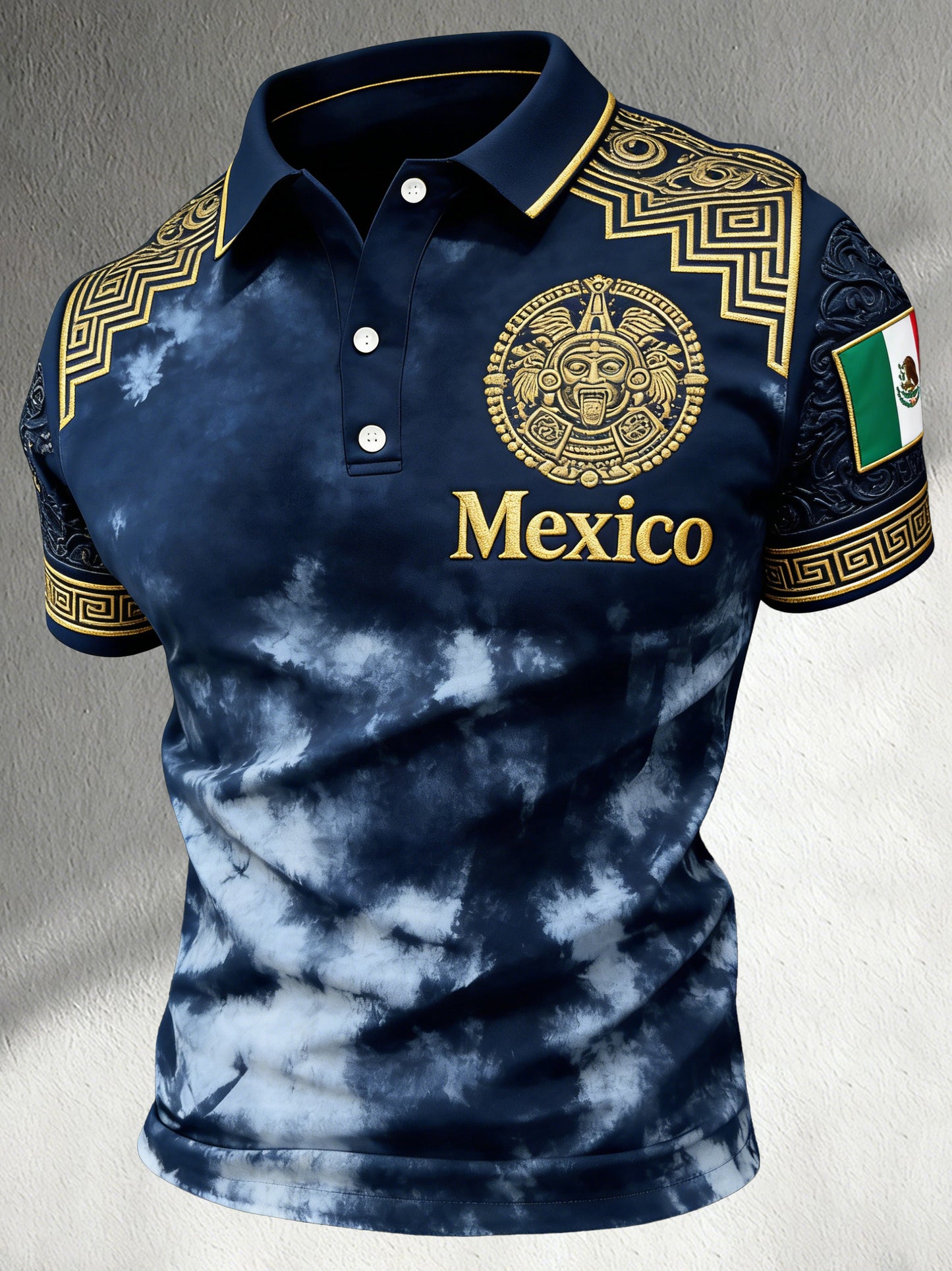 Polo de los hombres con la impresión azteca mexicana del arte del tótem