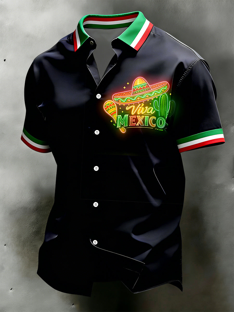 Camisa casual de neón mexicana vintage del Cinco de Mayo