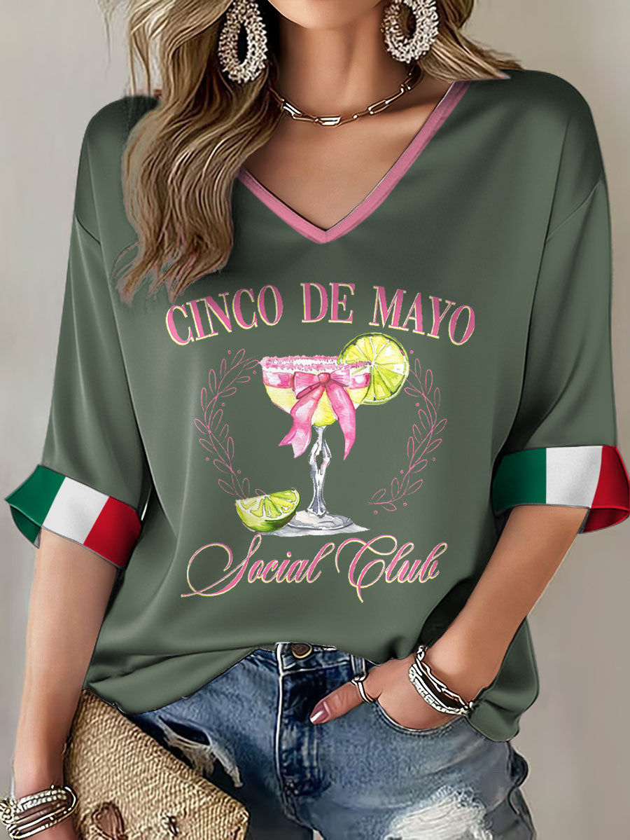 Camisetas casuales estampadas con diseño mexicano del Cinco de Mayo para mujer