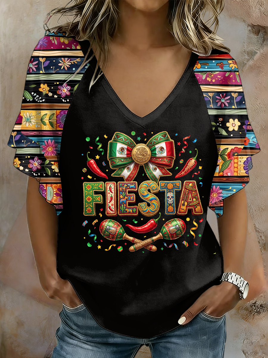 Camiseta estampada de manga corta para mujer Cinco de Mayo Hang Shot