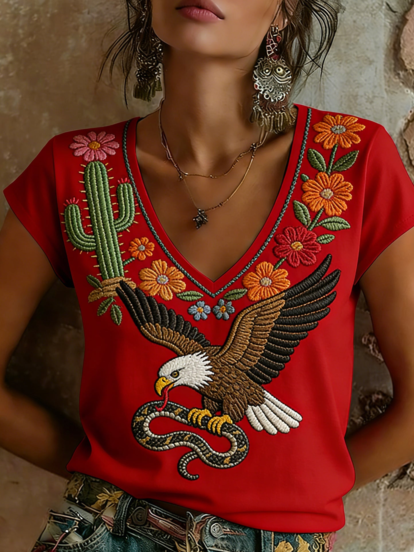 Camiseta para mujer con estampado artístico de estilo bohemio, inspirada en el Cinco de Mayo mexicano