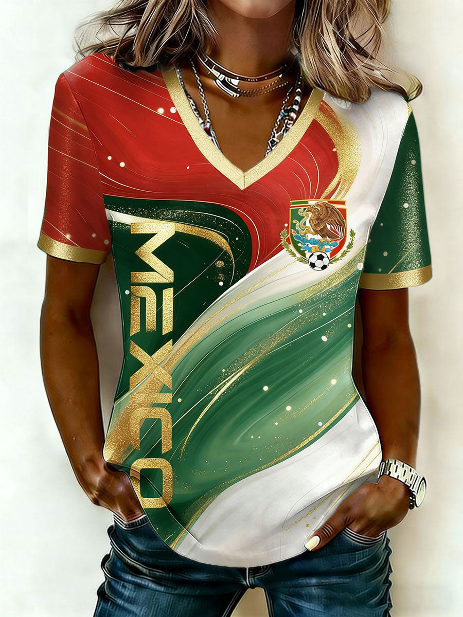 Camiseta estampada para mujeres, amantes del fútbol mexicano