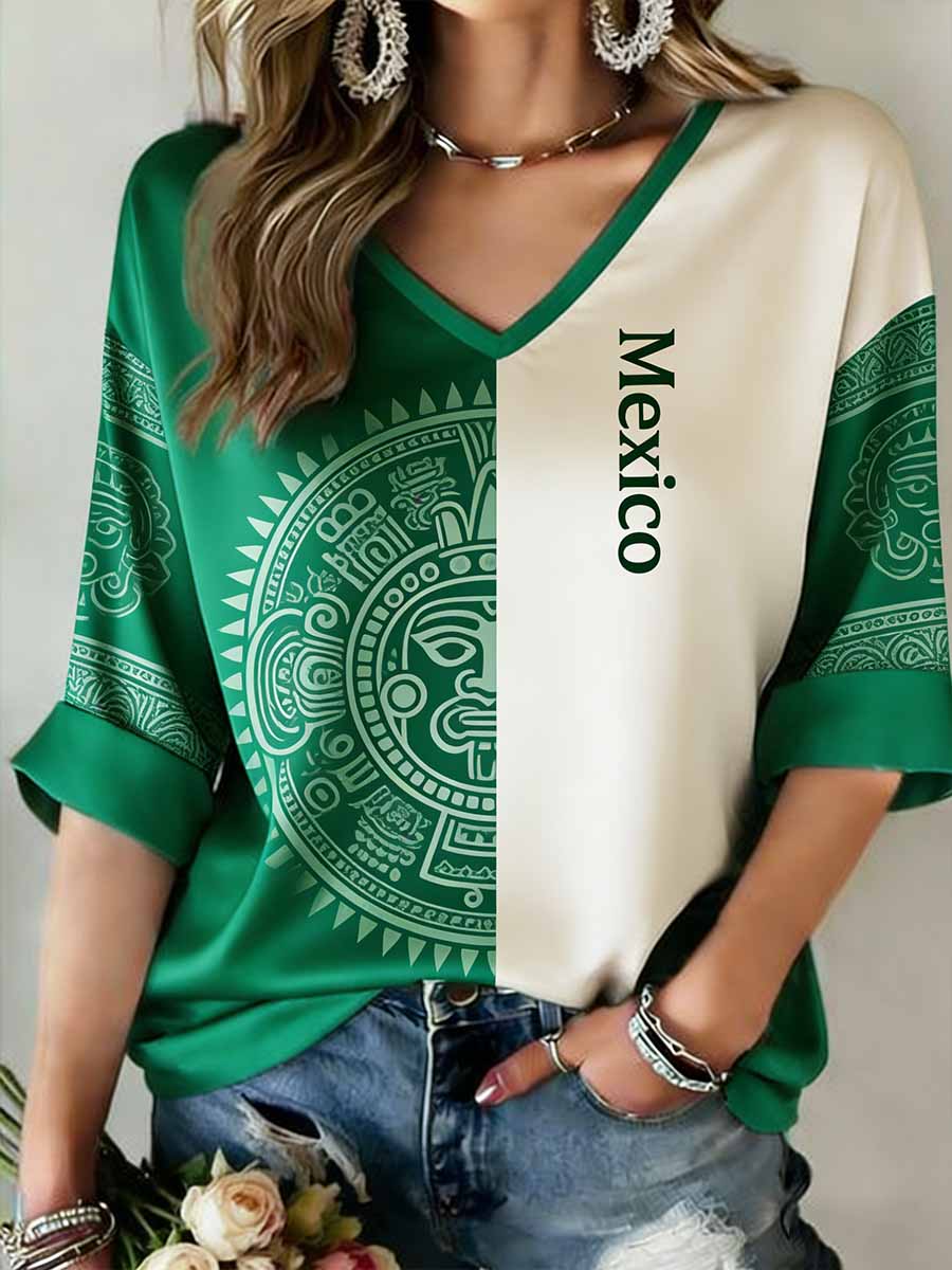 Camiseta casual con estampado mexicano para mujer
