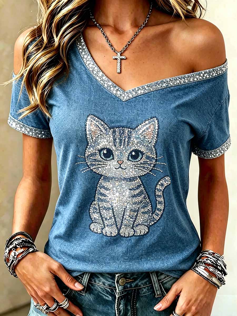 Mujer Lentejuelas Estampado Animal Casual Top