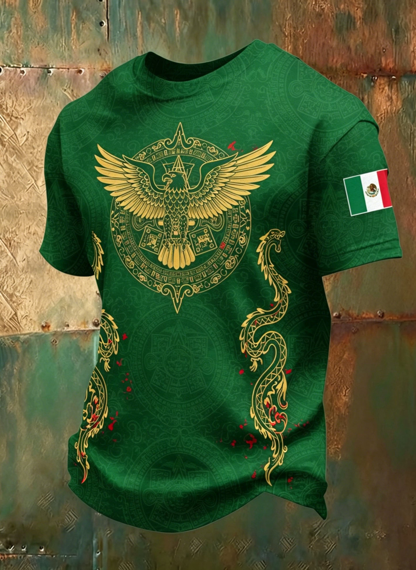 Camiseta para hombre con estampado de inspiración azteca mexicana