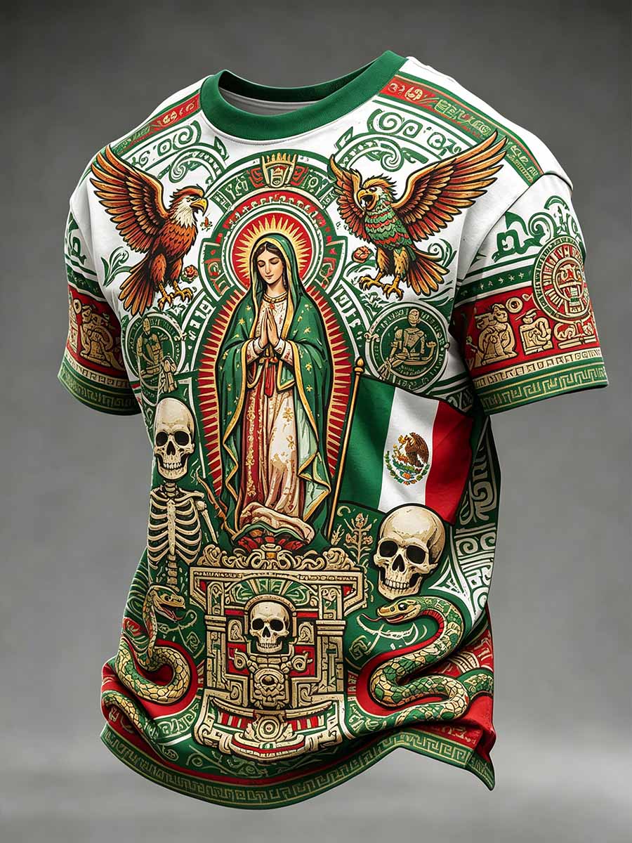 Camiseta casual de la impresión del arte mexicano de la moda de los hombres