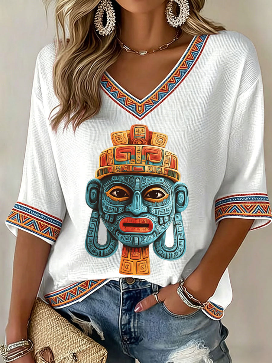 Tops con cuello en V Aztec Mask de mujer