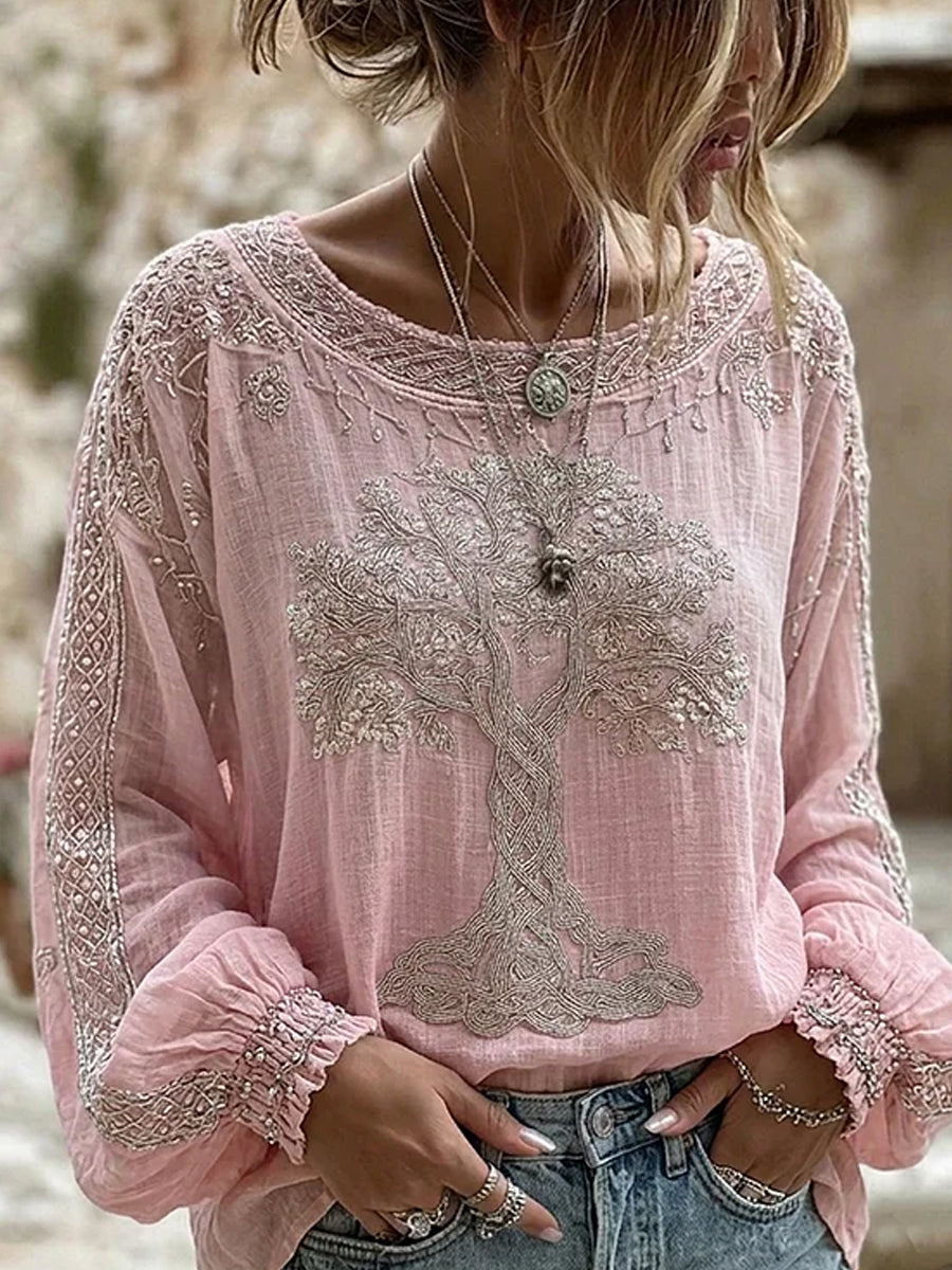 Mujer Vintage Floral Estampado Casual Algodón Lino Top