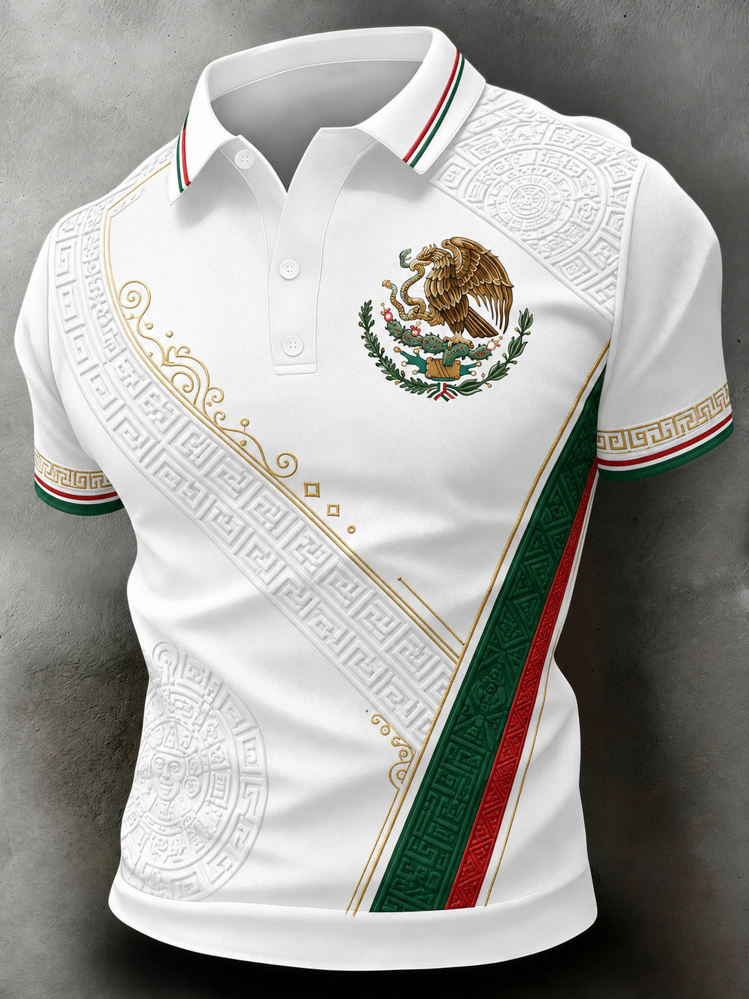 Polo estampado con arte totem mexicano azteca para hombre