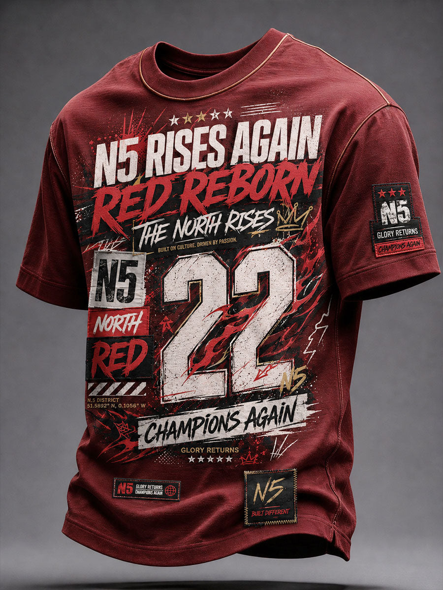 Camiseta para hombre de North London 22, color rojo, estampada con la leyenda «Reborn Champion» para amantes del fútbol