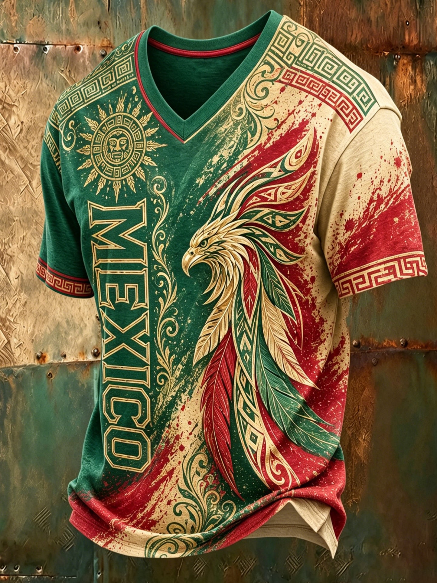 Camiseta para hombres, aficionados al fútbol mexicano, con estampado de tótem azteca