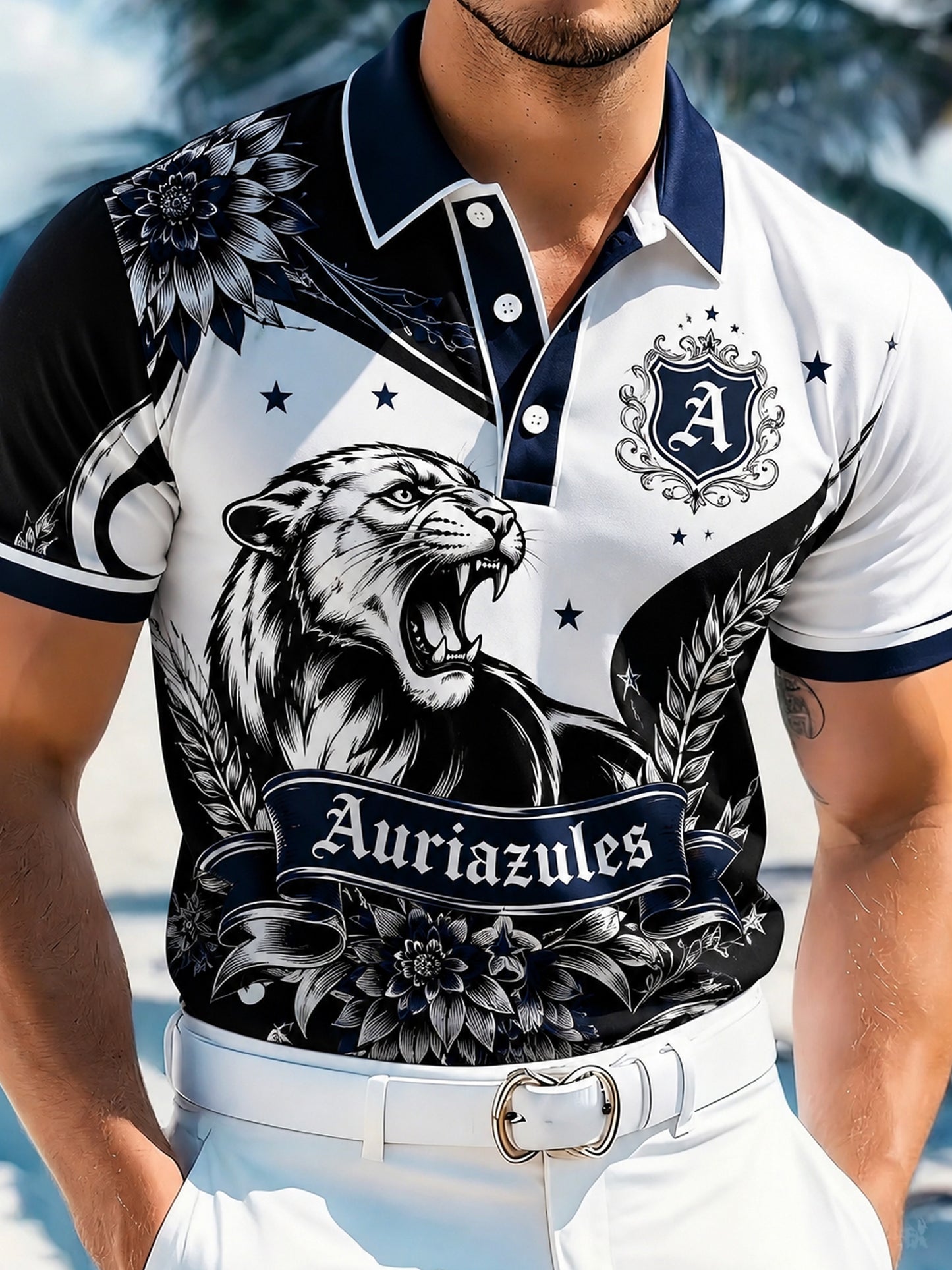 Polo con estampado de arte para aficionados al fútbol mexicano Pumas, para hombre