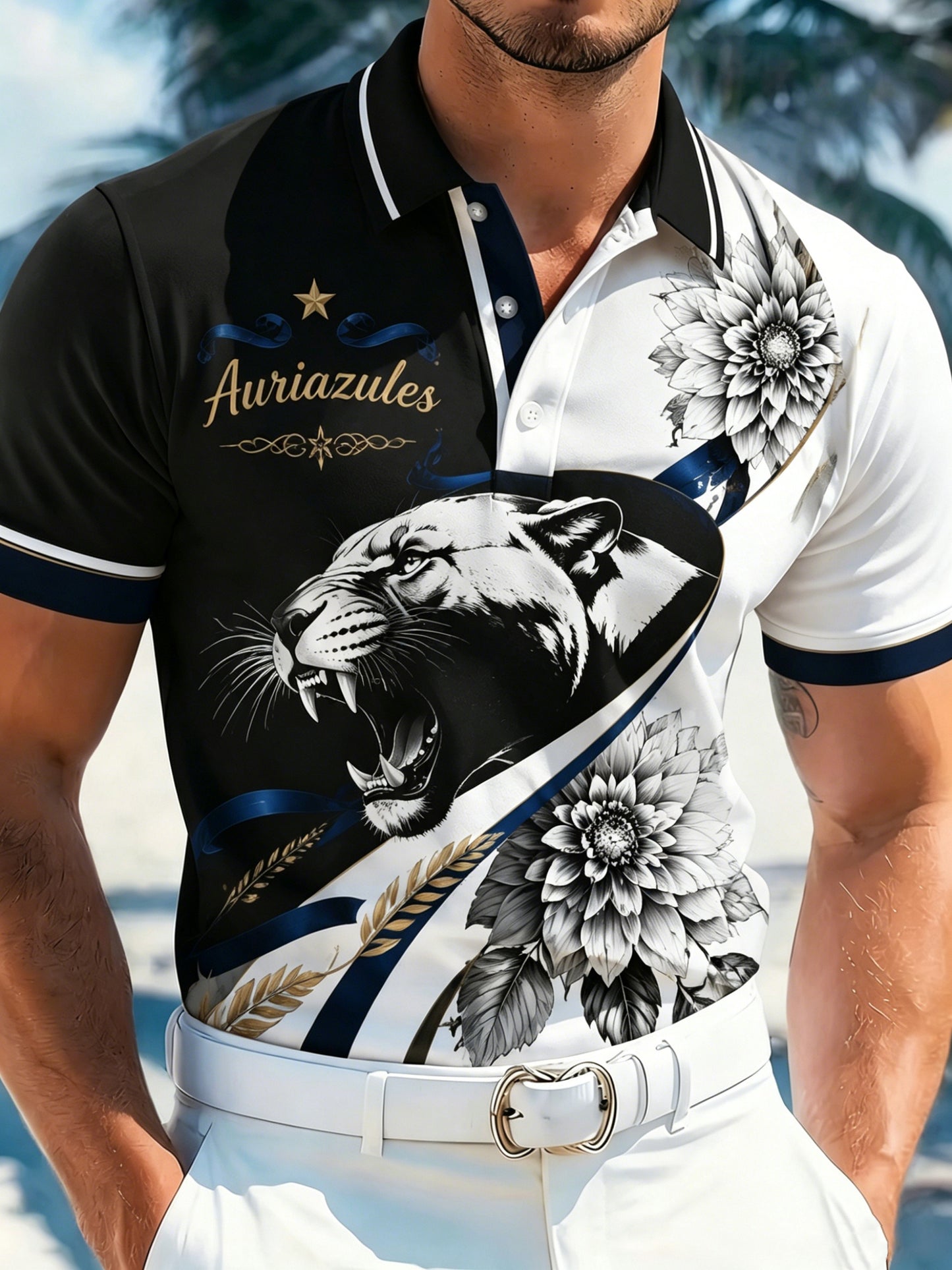 Conjunto de polo con estampado de arte aficionado del Club Universidad Nacional (Pumas) para hombre