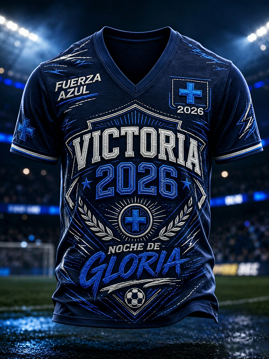 Camiseta casual de hombre con cuello en V y estampado Campeones 2026