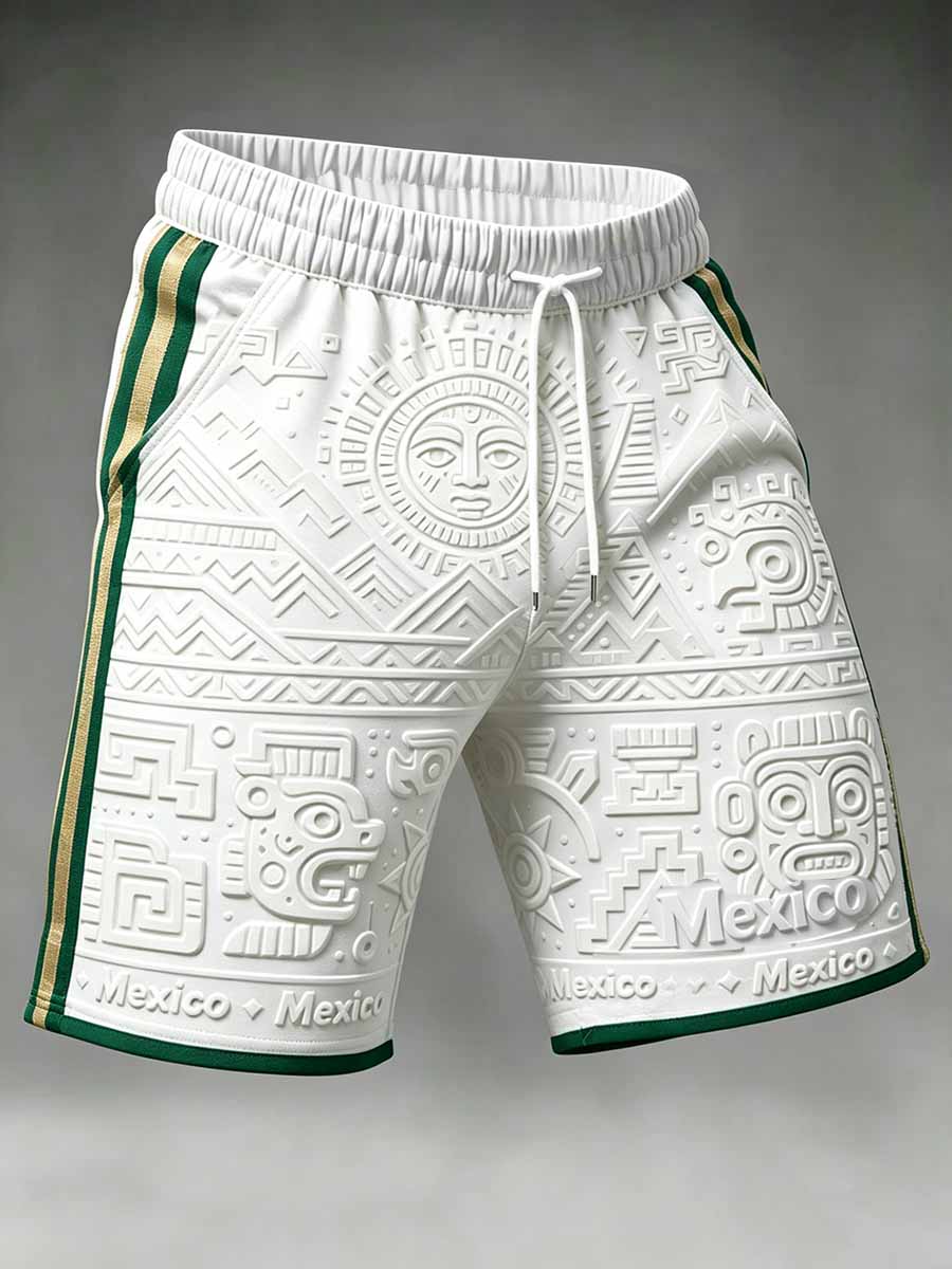 Pantalones cortos casuales con estampado de totem mexicano para hombres