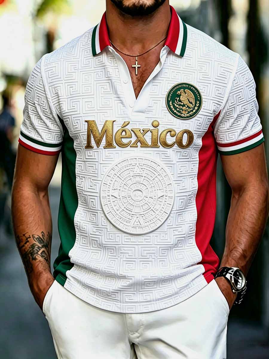 Camisa de polo casual mexicana de la impresión del fútbol del tótem de los hombres