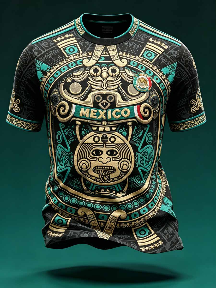 Camiseta casual con estampado de fútbol mexicano Totem para hombre