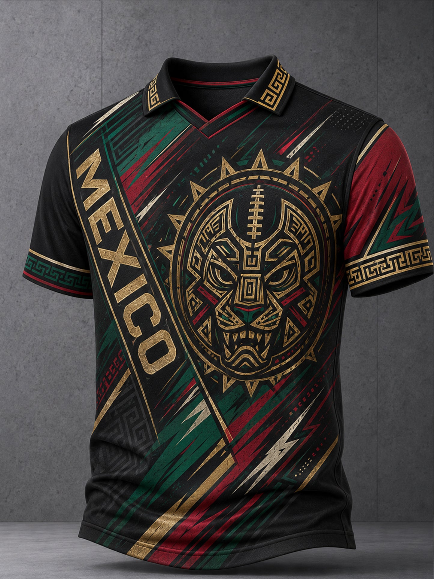Camiseta de cuello en V con estampado artístico de aficionados mexicanos en un partido de fútbol
