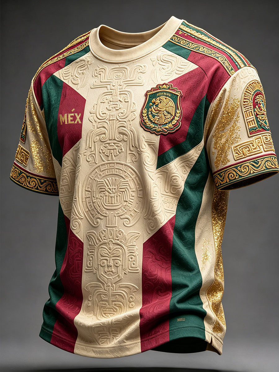 Camiseta estampada con diseño artístico para amantes del fútbol mexicano, para hombre