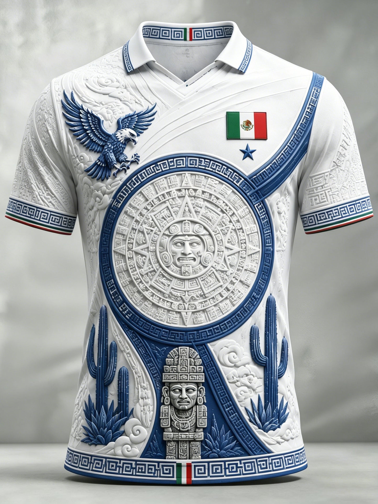 Camiseta de hombre con cuello en V y estampado en relieve con diseño artístico de la selección mexicana de fútbol
