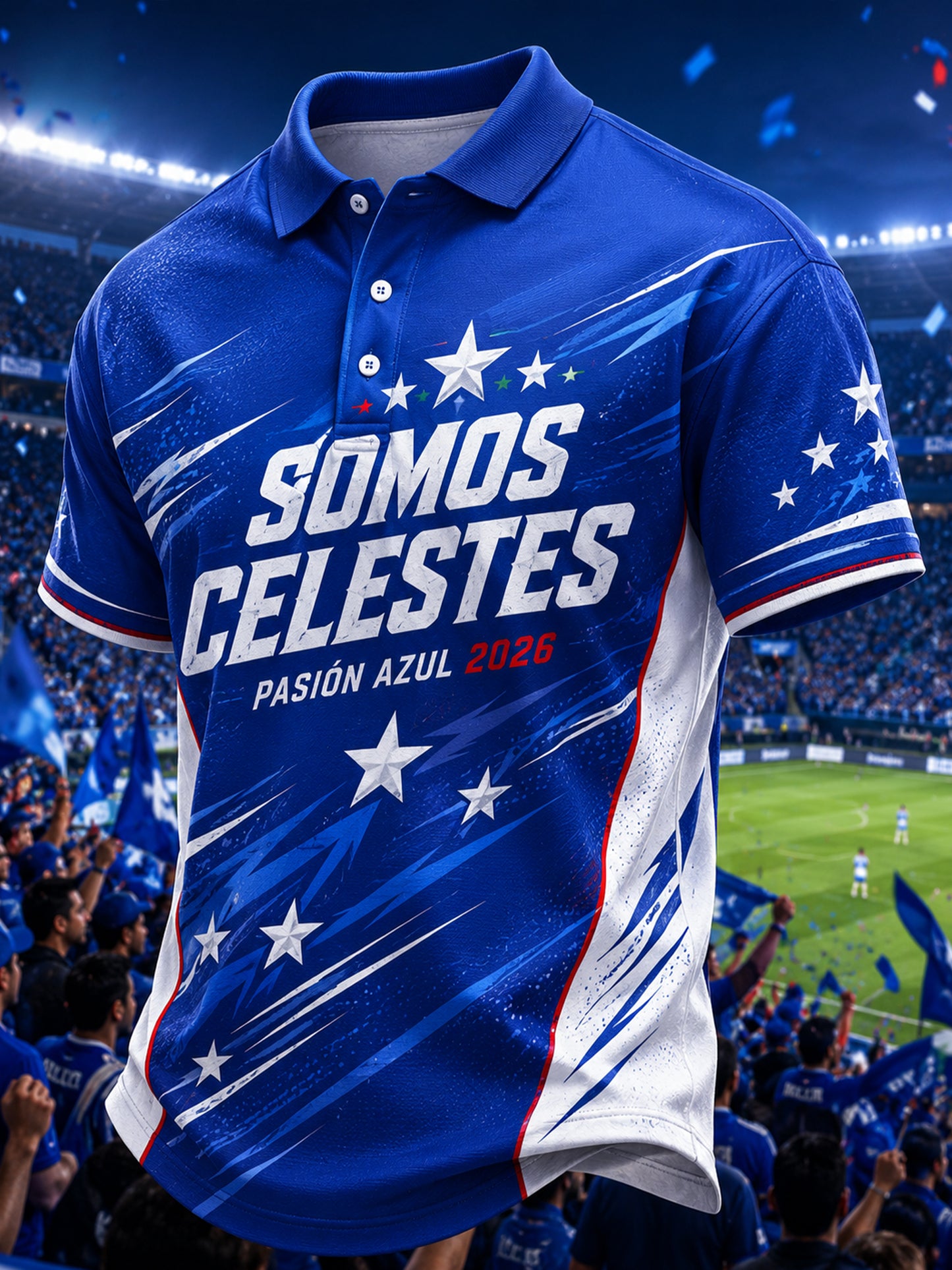 Camisa polo con estampado de arte para aficionados al fútbol del Cruz Azul para hombre