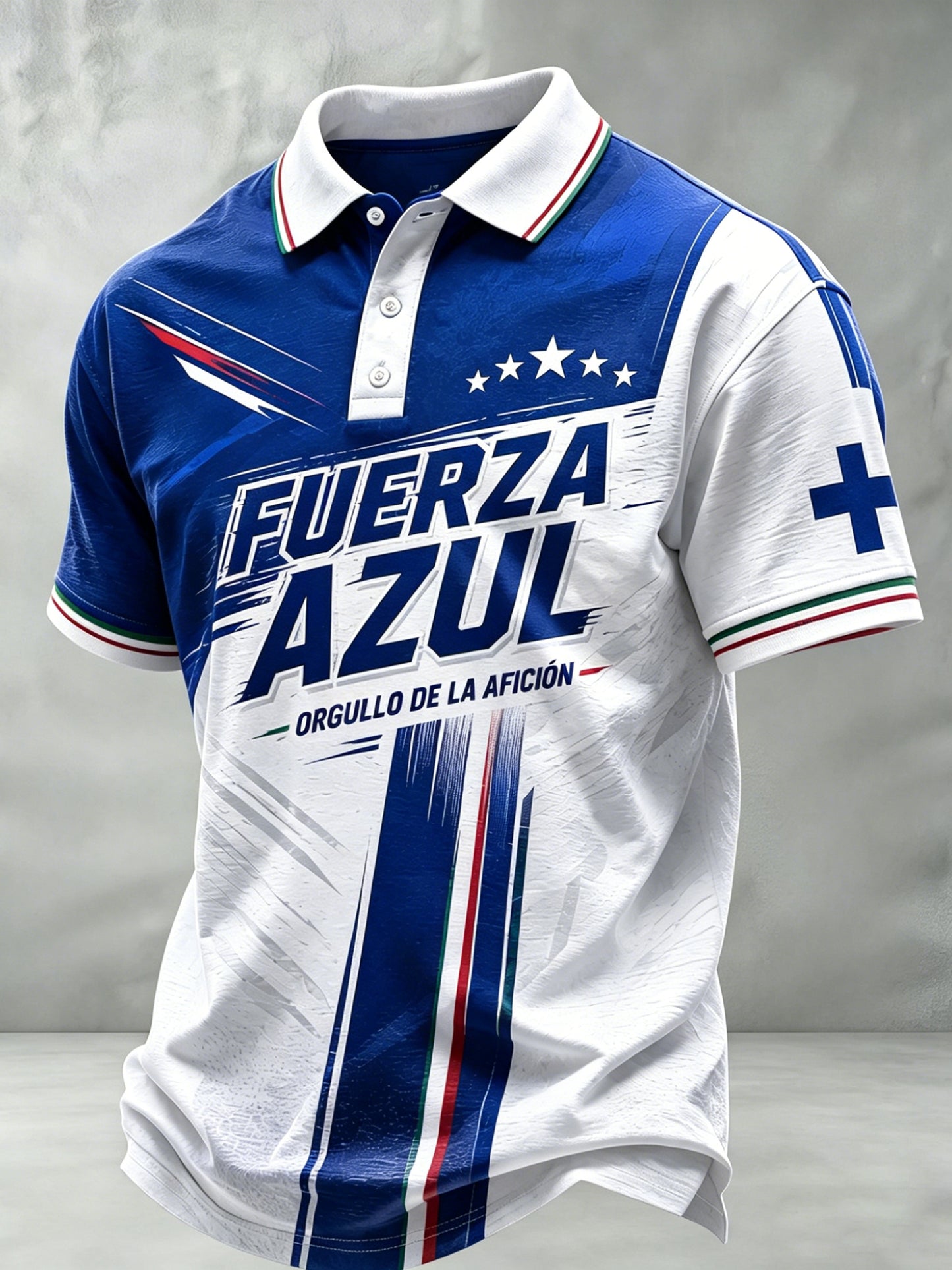 Camisa polo con estampado de arte para aficionados al fútbol del Cruz Azul para hombre