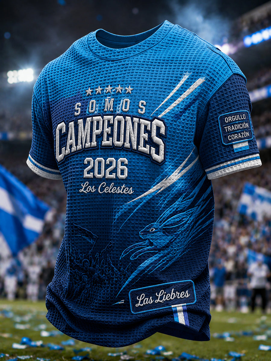 Camiseta de hombre 2026 Campeones, estampada en tejido waffle