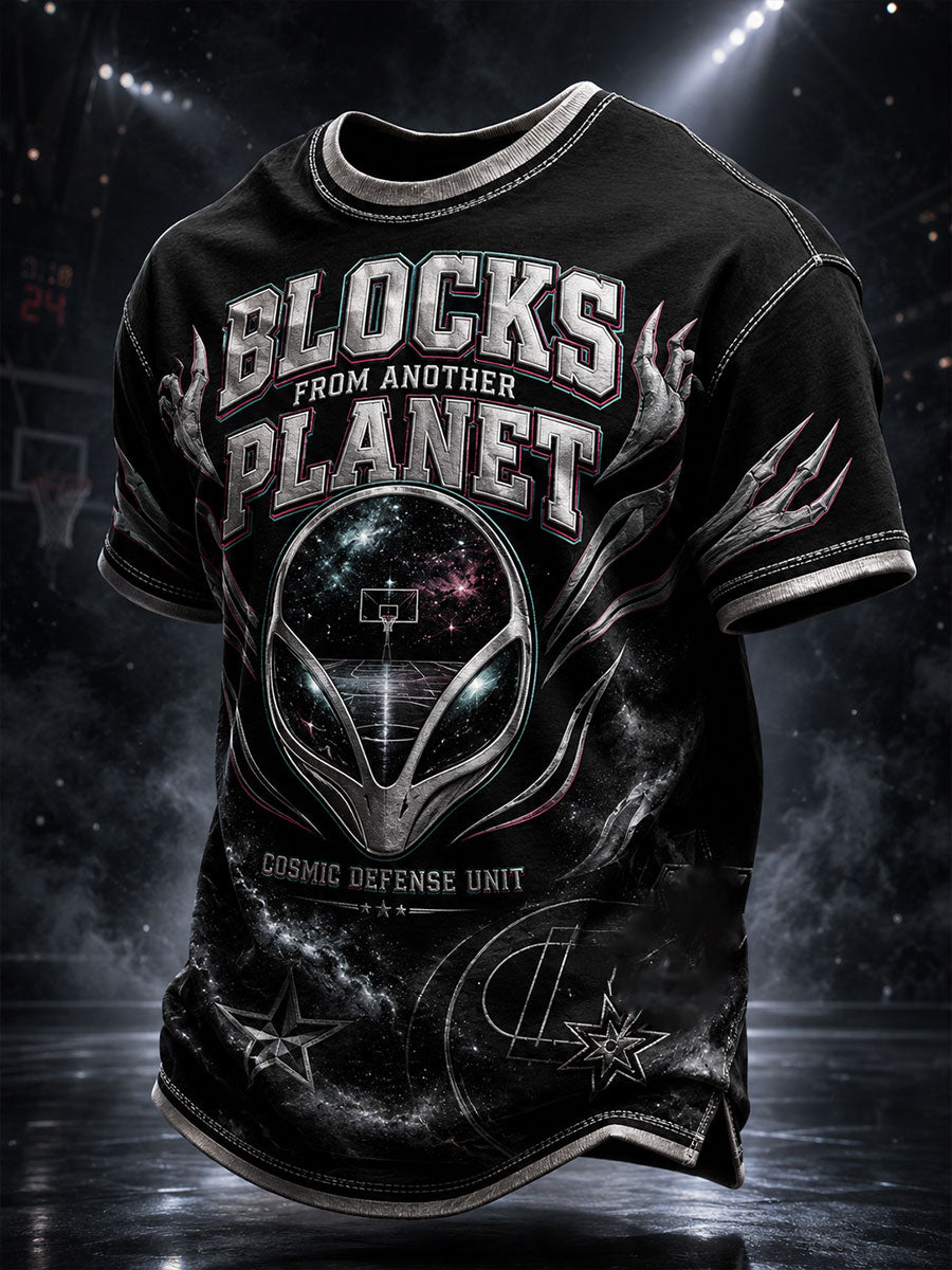 Camiseta estampada para amantes del baloncesto con diseño de arte alienígena para hombre
