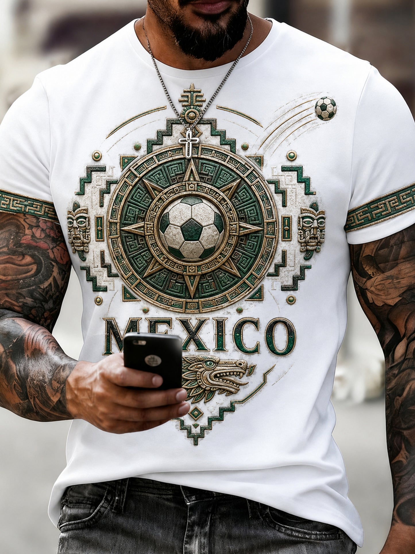 Camiseta con estampado de arte para aficionados al fútbol mexicano para hombre