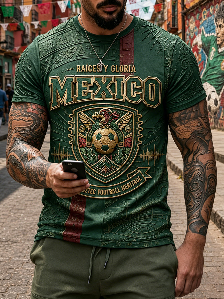 Camiseta estampada con diseño artístico para amantes del fútbol mexicano, para hombre