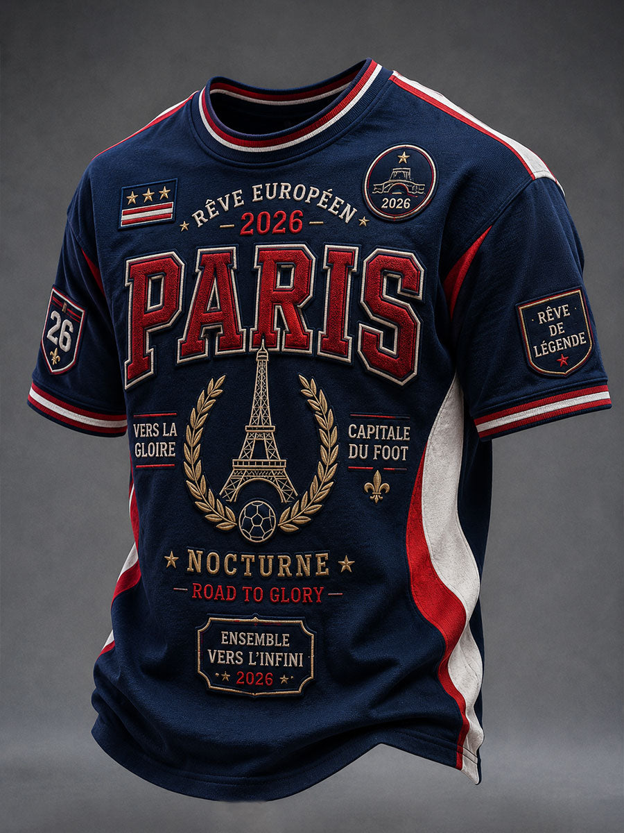 Camiseta de fútbol de manga corta para hombre, estilo parisino